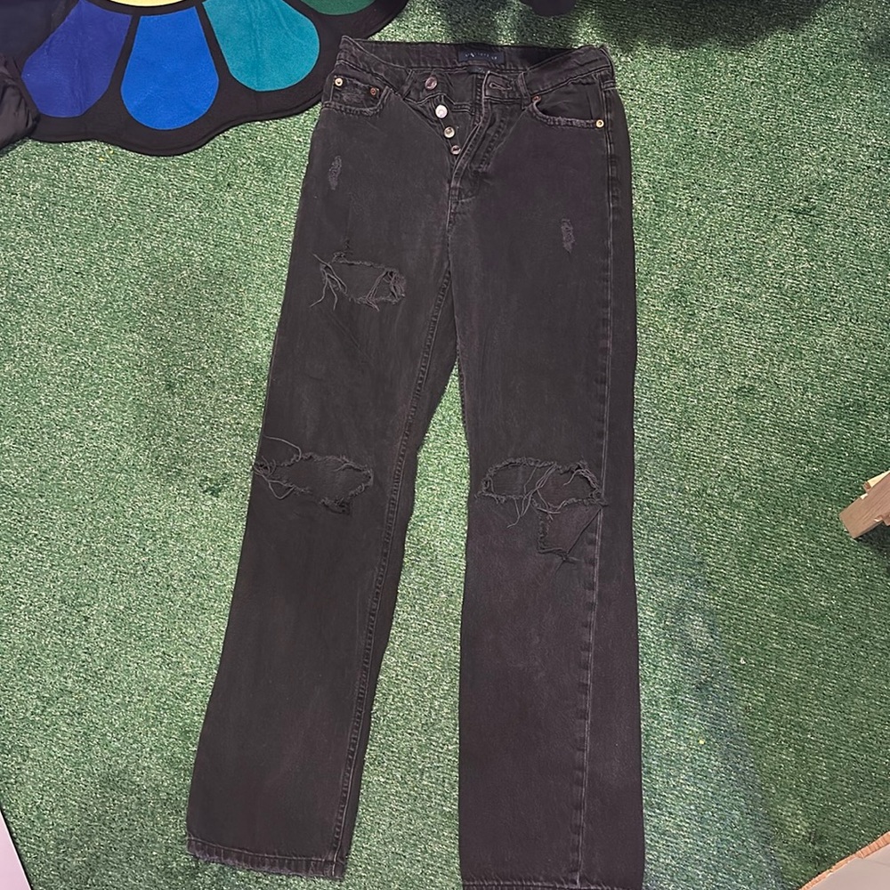 Black with holes in the knees and mid-thigh…Size 2 Reg